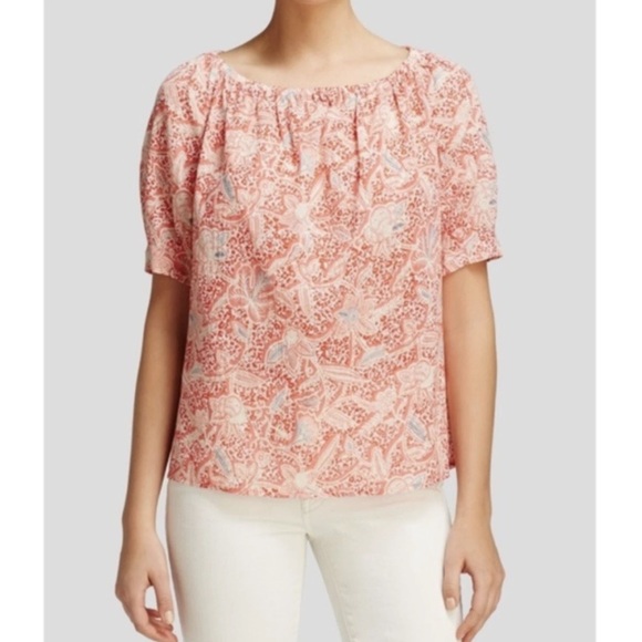 Tory Burch Tops - NWT Tory Burch Floral Cotton Gauze Peasant Top Blouse Melon Size 12 Boho